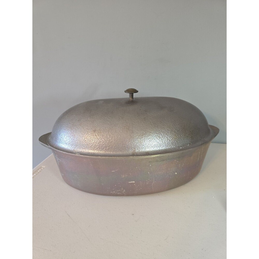Vtg Club Aluminum 18.5" Hammercraft Oval Roaster Dutch Oven With Lid Hammered